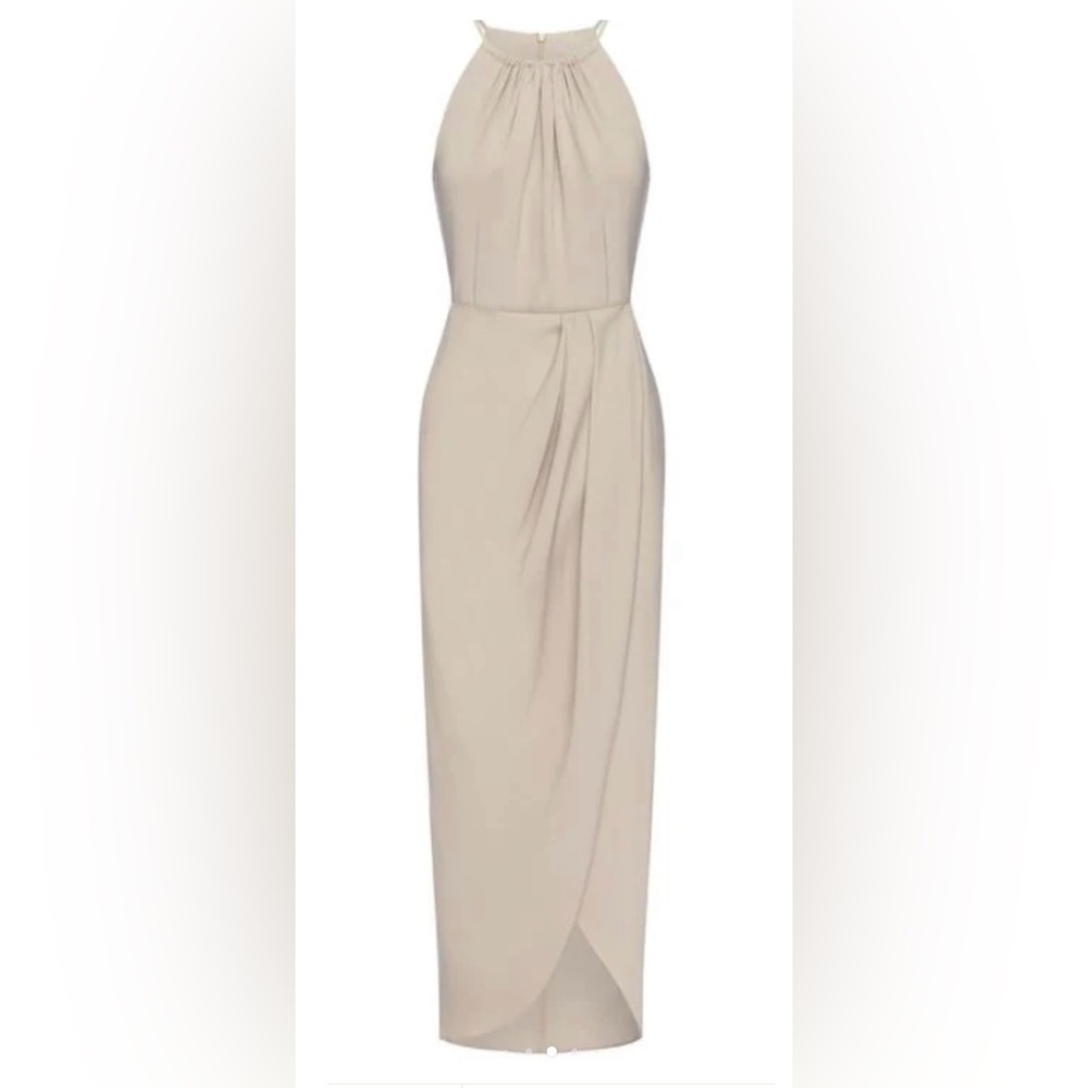 Shona Joy Core High Neck Tulip Ruched Dress in Oyster Size 6 - Picture 3 of 14